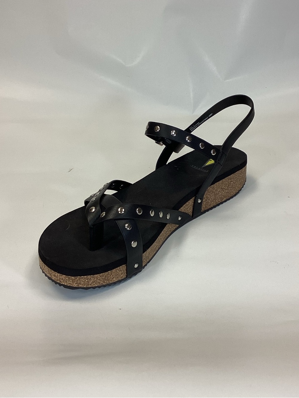 Volatile Black Studded Cork-Effect Platform Slingback Sandals